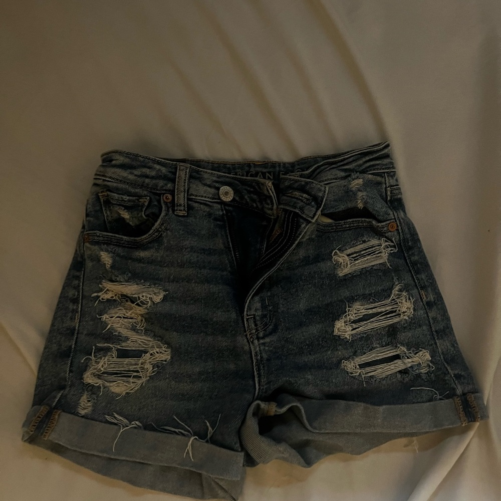 American Eagle Outfitters Blue Distressed Jean Shorts - Picture 3 of 3